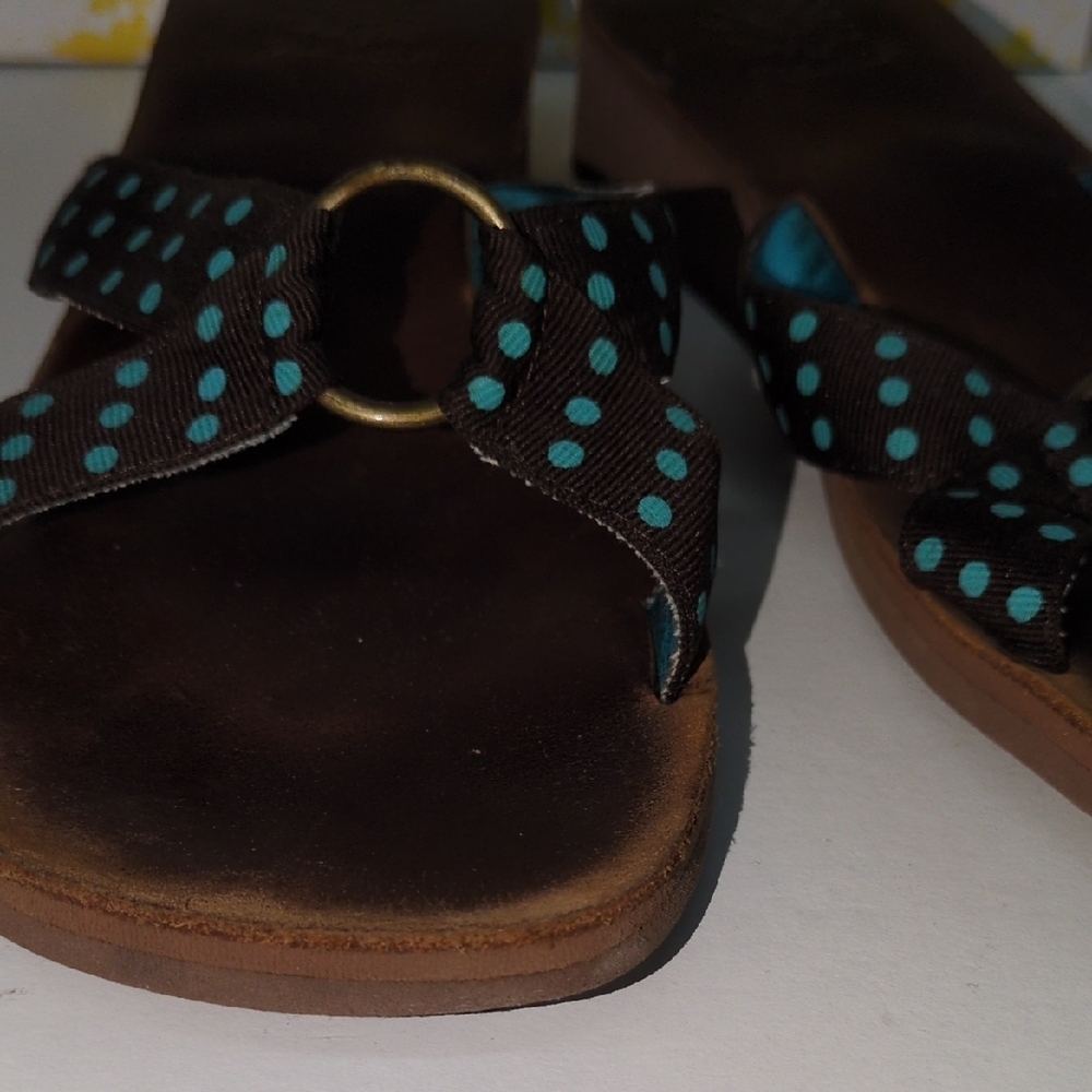 Yellow Box Black and Teal Polka Dot Sandals - Picture 10 of 14